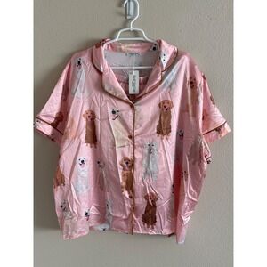 Sheshow Pink Golden Retriever Dog Print Satin Pajama Set XXL New